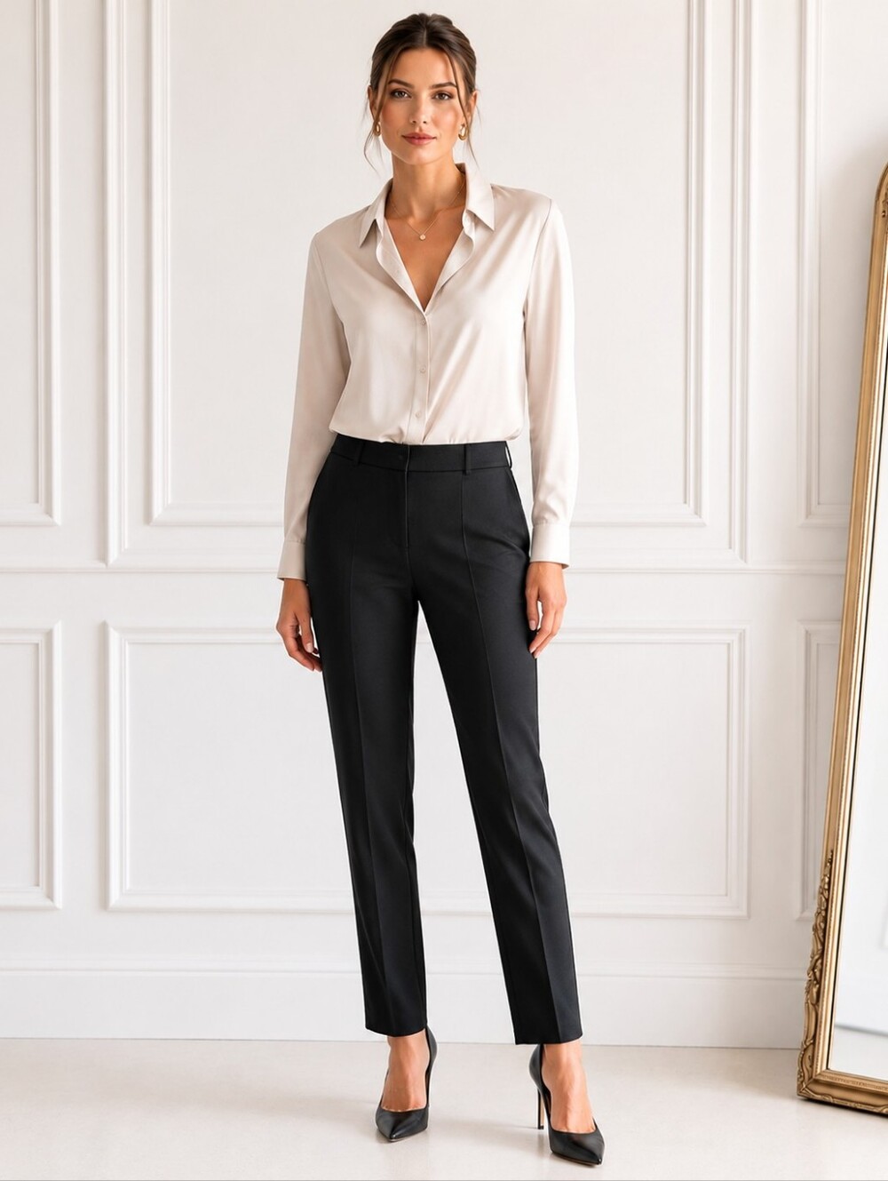 H&M Black Stretch Ankle Pants | Size 14 | Faux Fly | Black Chic Trousers